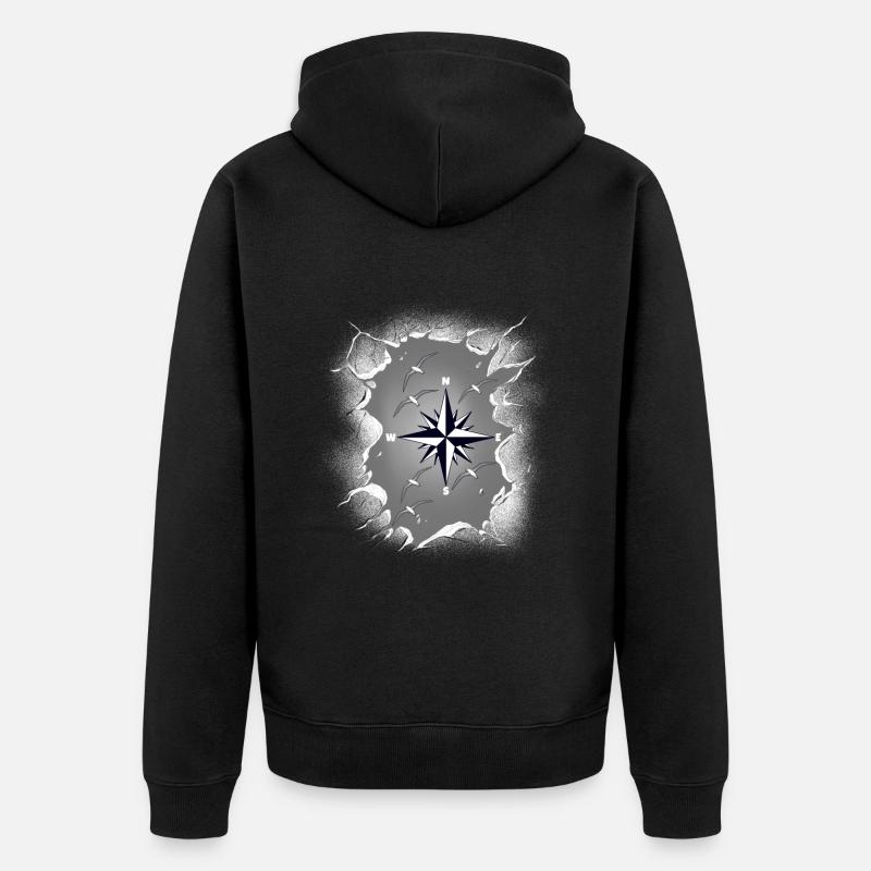 Möwen Möwe Kompass maritim - Unisex Premium Bio Zip Hoodie - Schwarz