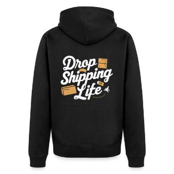 Dropshipping-Geschäft E-Commerce-Unternehmer - Unisex Premium Bio Zip Hoodie - Schwarz - Hinten - Nico (187cm)