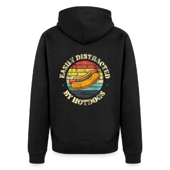 Hot Dog Adult Retro Vintage Easily - Unisex Premium Bio Zip Hoodie - Schwarz - Hinten - Nico (187cm)