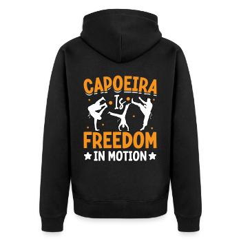 Capoeira is freedom in motion - Unisex Premium Organic Zip Hoodie - black - Back - Nico (187cm)
