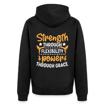 Strength through flexibility power through grace - Unisex Premium Organic Zip Hoodie - black - Back - Nico (187cm)
