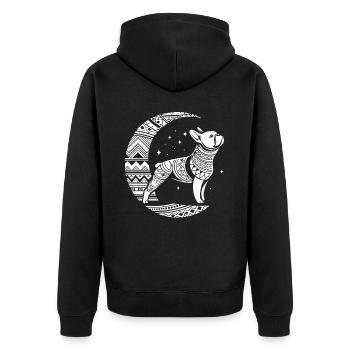 French Bulldog Stammes Moon Phases - Unisex Premium Bio Zip Hoodie - Schwarz - Hinten - Nico (187cm)