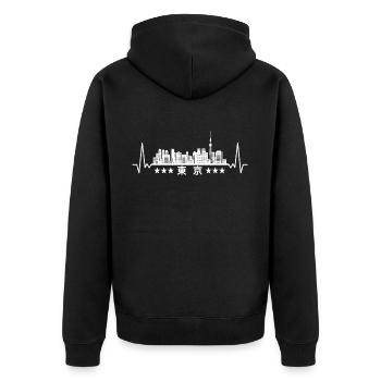 Herzschlag Skyline Japan 東京 Tokio - Unisex Premium Bio Zip Hoodie - Schwarz - Hinten - Nico (187cm)