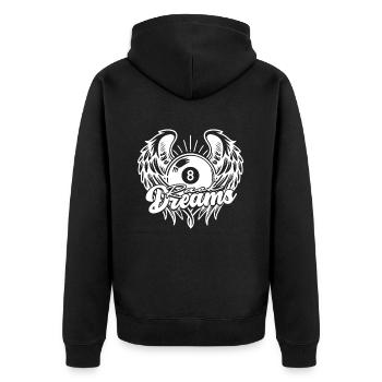 8-Ball Billard Rack Dreams - Unisex Premium Bio Zip Hoodie - Schwarz - Hinten - Nico (187cm)