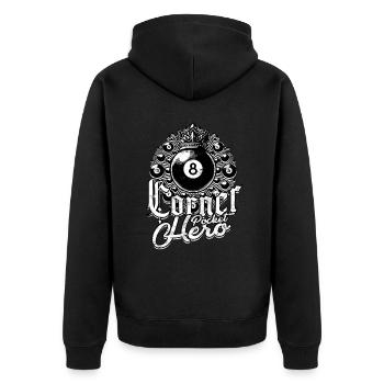 8-Ball Billard Corner Pocket Hero - Unisex Premium Bio Zip Hoodie - Schwarz - Hinten - Nico (187cm)