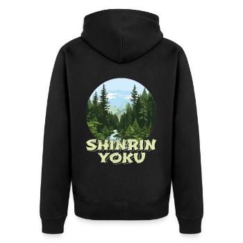 Shinrin Yoku Japanese Art Nature Forest - Unisex Premium Bio Zip Hoodie - Schwarz - Hinten - Nico (187cm)