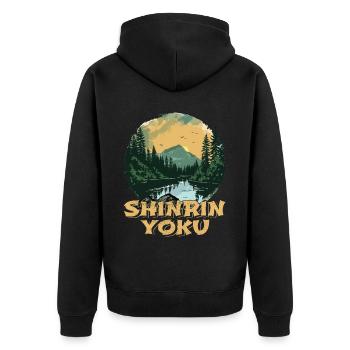 Shinrin Yoku Japanese Art Nature Forest - Unisex Premium Bio Zip Hoodie - Schwarz - Hinten - Nico (187cm)