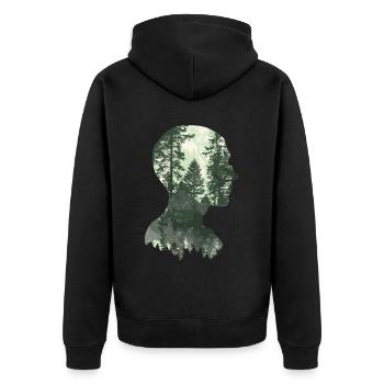 Shinrin Yoku Japanese Art Nature Forest - Unisex Premium Bio Zip Hoodie - Schwarz - Hinten - Nico (187cm)
