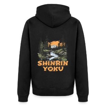 Shinrin Yoku Japanese Art Nature Forest - Unisex Premium Bio Zip Hoodie - Schwarz - Hinten - Nico (187cm)