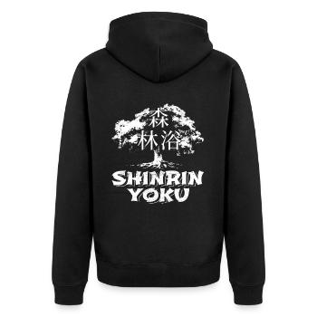 Shinrin Yoku Japanese Art Nature Forest - Unisex Premium Bio Zip Hoodie - Schwarz - Hinten - Nico (187cm)
