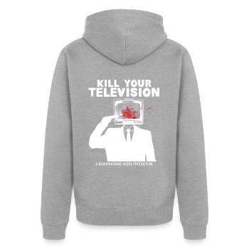 Brainwashing Kill your TV Fake News Portest - Unisex Premium Organic Zip Hoodie - heather grey - Back - Nico (187cm)