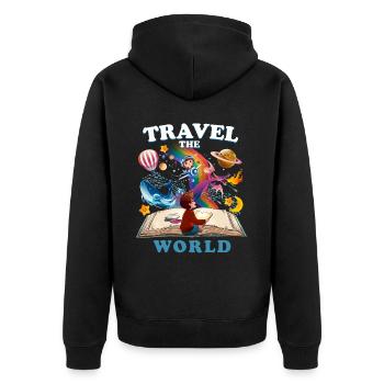 Voyage Le Monde Tenue Voyage Voyage Voyage Voyage - Veste à capuche bio Premium Unisexe - noir - Dos - Nico (187cm)