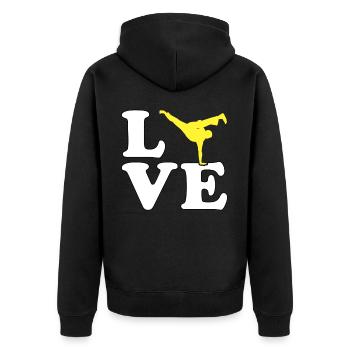 Capoeira Liebe - Unisex Premium Bio Zip Hoodie - Schwarz - Hinten - Nico (187cm)