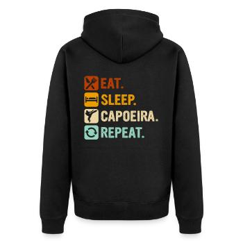 Essen Schlaf Capoeira Wiederholen - Unisex Premium Bio Zip Hoodie - Schwarz - Hinten - Nico (187cm)