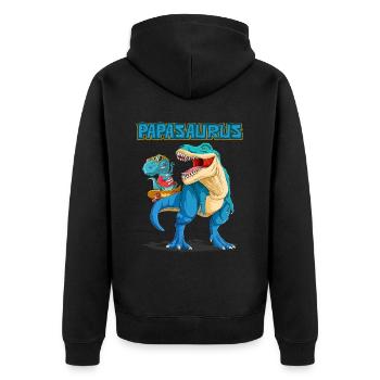Dad, Papa, Vater, Dino, Dinosaurier für Vatertag - Unisex Premium Bio Zip Hoodie - Schwarz - Hinten - Nico (187cm)