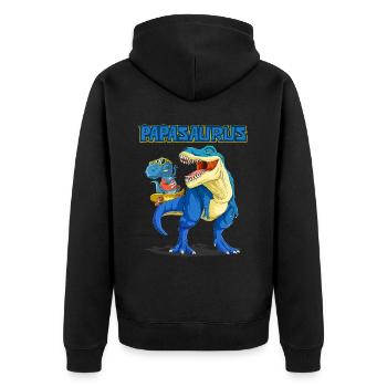 Dad, Papa, Vater, Dino, Dinosaurier für Vatertag - Unisex Premium Bio Zip Hoodie - Schwarz - Hinten - Nico (187cm)