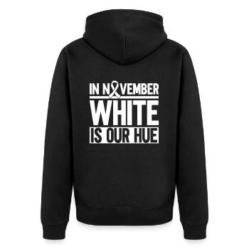 Lung Cancer Awareness Month White Ribbon - Unisex Premium Organic Zip Hoodie - black - Back - Nico (187cm)