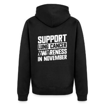 Lungenkrebs-Bewusstseinsmonat Weiße Schleife - Unisex Premium Bio Zip Hoodie - Schwarz - Hinten - Nico (187cm)