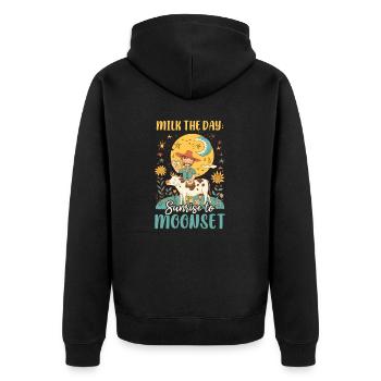 Dairy Farmer Milk the Day: Sunrise to Mooonset - Unisex Premium Organic Zip Hoodie - black - Back - Nico (187cm)
