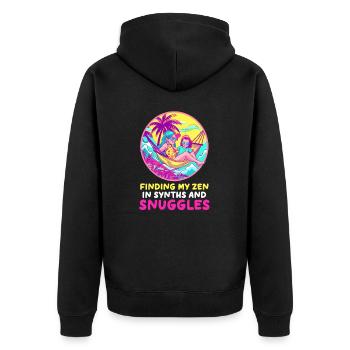 EDM Rave Mom Finding My Zen in Synths and Snuggles - Unisex Premium Organic Zip Hoodie - black - Back - Nico (187cm)