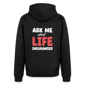 Demandez-moi sur l’assurance-vie drôle - Veste à capuche bio Premium Unisexe - noir - Dos - Nico (187cm)