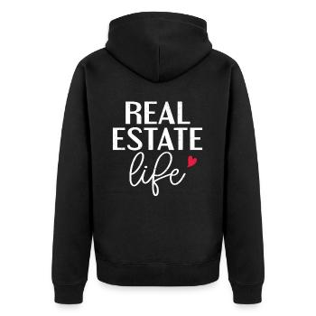 Immobilienmakler - Unisex Premium Bio Zip Hoodie - Schwarz - Hinten - Nico (187cm)