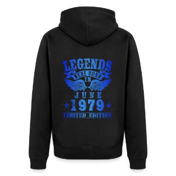 Legends were born in June 1979 Birthday - Unisex Premium Organic Zip Hoodie - black - Back - Nico (187cm)