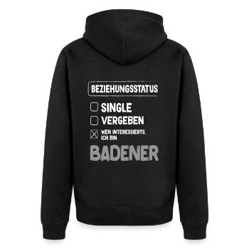 Badener Beziehungsstatus Badener Baden - Unisex Premium Bio Zip Hoodie - Schwarz - Hinten - Nico (187cm)
