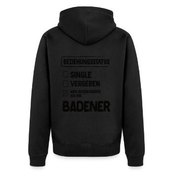 Badener Beziehungsstatus Badener Baden - Unisex Premium Bio Zip Hoodie - Schwarz - Hinten - Nico (187cm)