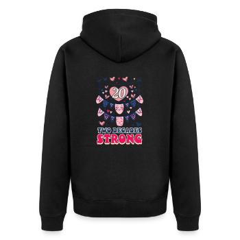 20 Jahre Jubiläum Zwei Jahrzehnte stark - Unisex Premium Bio Zip Hoodie - Schwarz - Hinten - Nico (187cm)