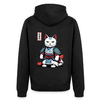 Samurai Cat in Japanese Samurai Artwork - Unisex Premium Organic Zip Hoodie - black - Back - Nico (187cm)
