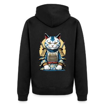 Samurai Katze Japanisches Samurai Kunstwerk Design - Unisex Premium Bio Zip Hoodie - Schwarz - Hinten - Nico (187cm)