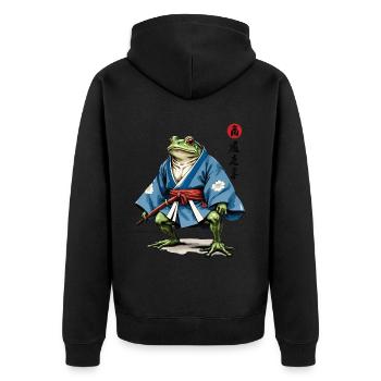 Samurai Frog Vintage Ukiyo-e Style Samurai Art - Unisex Premium Organic Zip Hoodie - black - Back - Nico (187cm)