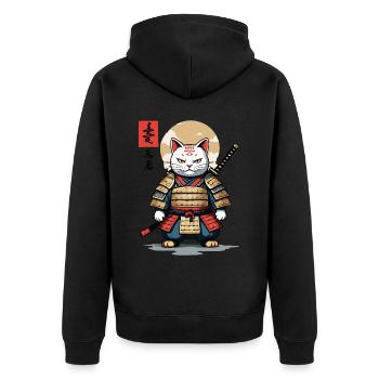 Chat Samouraï Asiatique Ukiyo-E Style Esthétique - Veste à capuche bio Premium Unisexe - noir - Dos - Nico (187cm)