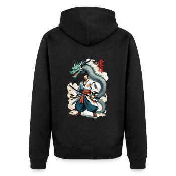 Samouraï Dragon Vintage Ukiyo-e Style Artwork - Veste à capuche bio Premium Unisexe - noir - Dos - Nico (187cm)