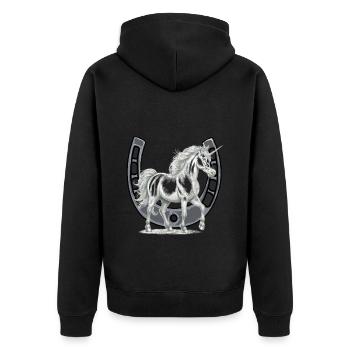 Hufeisen Einhorn Einhörner Pferd Pferde - Unisex Premium Bio Zip Hoodie - Schwarz - Hinten - Nico (187cm)