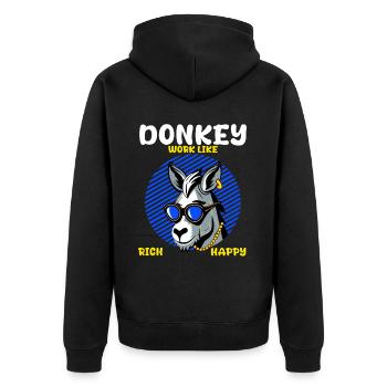 Reicher Esel: Harte Arbeit lohnt sich, Motivation - Unisex Premium Bio Zip Hoodie - Schwarz - Hinten - Nico (187cm)