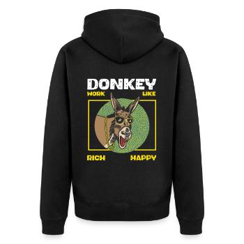 Reicher Esel: Harte Arbeit lohnt sich, Motivation - Unisex Premium Bio Zip Hoodie - Schwarz - Hinten - Nico (187cm)