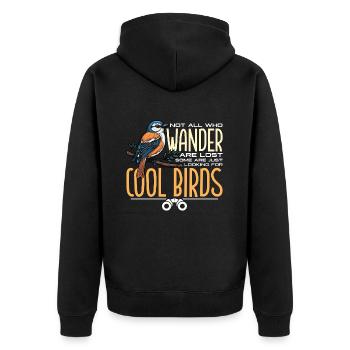 Birdwatching Not All Who Wander Are Lost Birding - Unisex Premium Bio Zip Hoodie - Schwarz - Hinten - Nico (187cm)