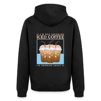 Eiskaffee Iced Coffee Kaffeeliebhaber Geschenk - Unisex Premium Bio Zip Hoodie - Schwarz - Hinten - Nico (187cm)
