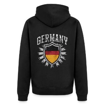 Deutschland Deutscher Deutsch GER Almanya Alemania - Unisex Premium Bio Zip Hoodie - Schwarz - Hinten - Nico (187cm)
