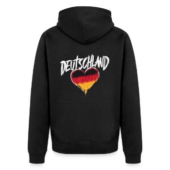 Deutschland Deutscher Deutsch GER Almanya Alemania - Unisex Premium Bio Zip Hoodie - Schwarz - Hinten - Nico (187cm)
