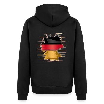 Deutschland Deutscher Deutsch GER Almanya Alemania - Unisex Premium Bio Zip Hoodie - Schwarz - Hinten - Nico (187cm)