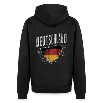 Deutschland Deutscher Deutsch GER Almanya Alemania - Unisex Premium Bio Zip Hoodie - Schwarz - Hinten - Nico (187cm)