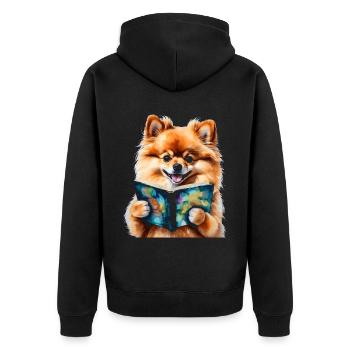 Poméranie Poméranie Livre de lecture Dog Print - Veste à capuche bio Premium Unisexe - noir - Dos - Nico (187cm)