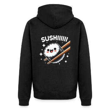 Sushi Essen Japan Nigiri Geschenk - Unisex Premium Bio Zip Hoodie - Schwarz - Hinten - Nico (187cm)