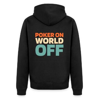 Poker Poker On World Off - Unisex Premium Bio Zip Hoodie - Schwarz - Hinten - Nico (187cm)