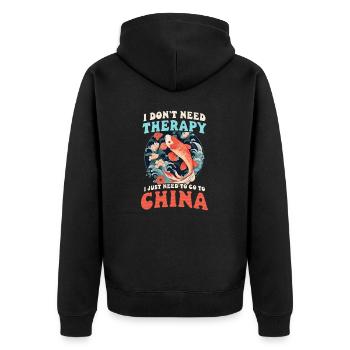 Chinese No Therapy Just Go China - Unisex Premium Organic Zip Hoodie - black - Back - Nico (187cm)