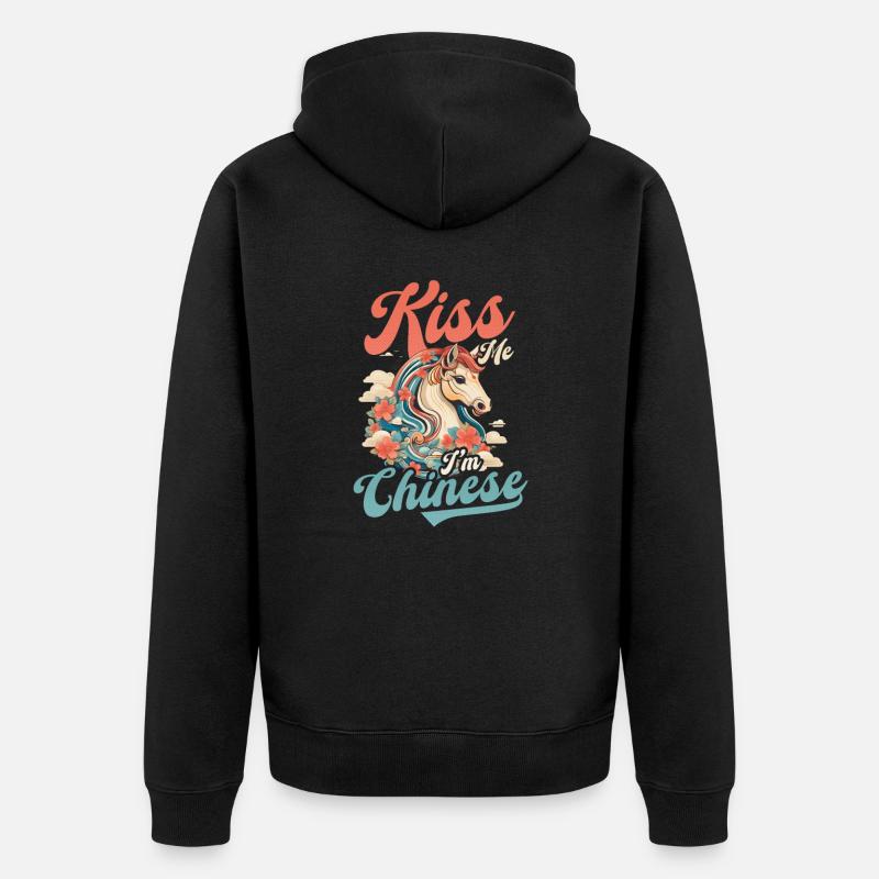 Chinois Embrasse-moi Je suis Chinois - Veste à capuche bio Premium Unisexe - noir