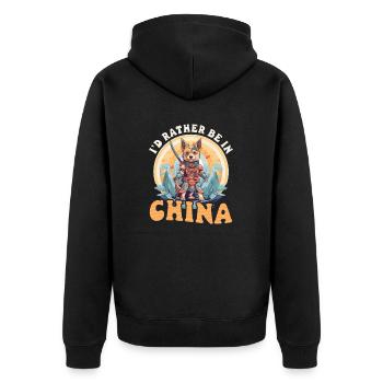 Chinese Rather Be In China - Unisex Premium Organic Zip Hoodie - black - Back - Nico (187cm)